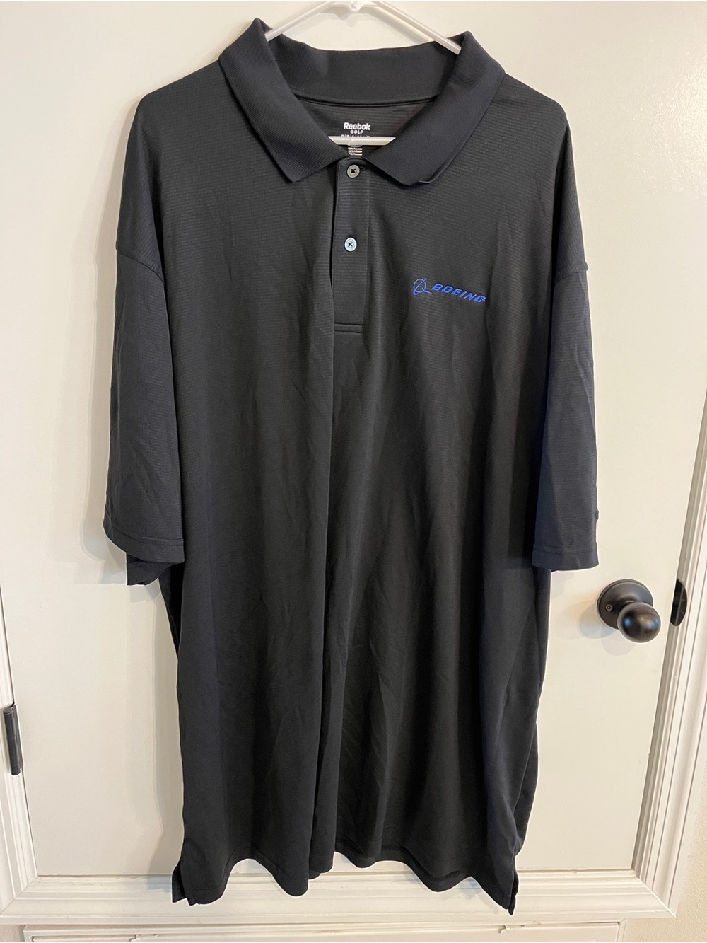 Men’s size 4XLT  Reebok Blue Accent Boeing Black Polo Shirt